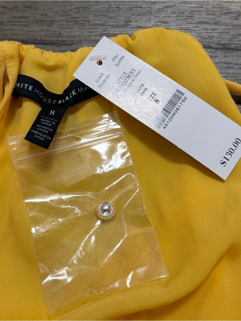 WHBM Yellow Sleeveless Chiffon Dress Drawstring Gold Hardware Size 8 NWT - Picture 7 of 8